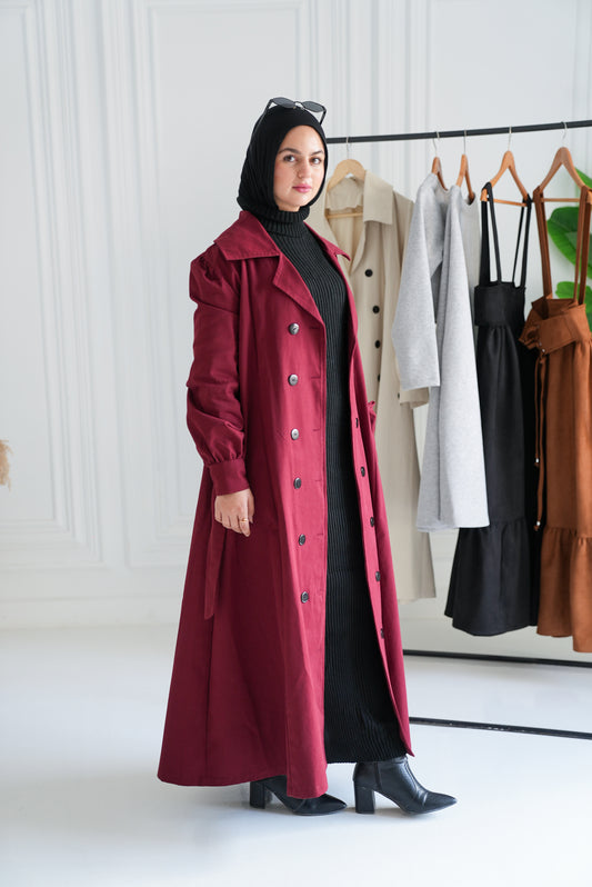 معطف السيدة الفرنسية العنابي