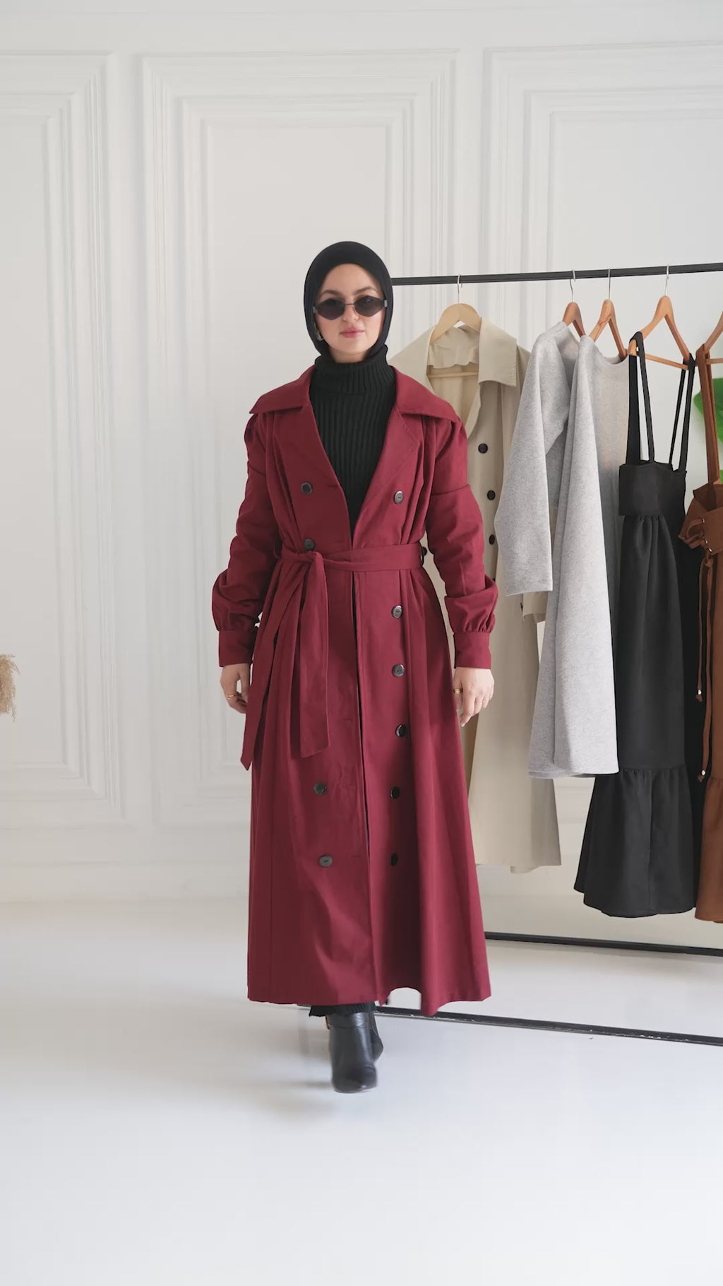 French lady Burgundy coat